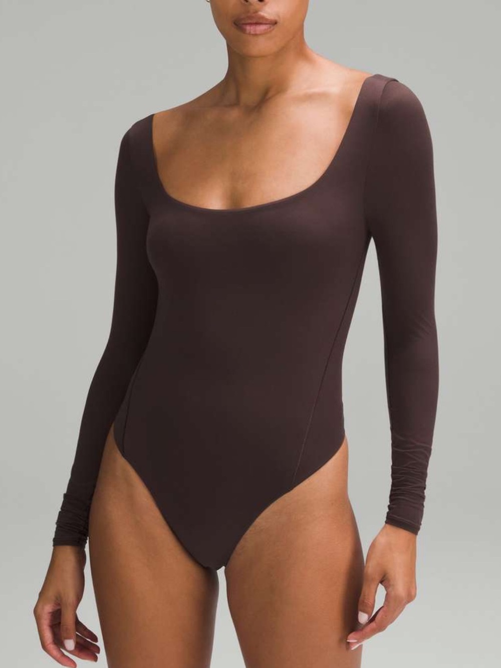 Lululemon Wundermost Long Sleeve Scoop Neck Bodysuit Espresso